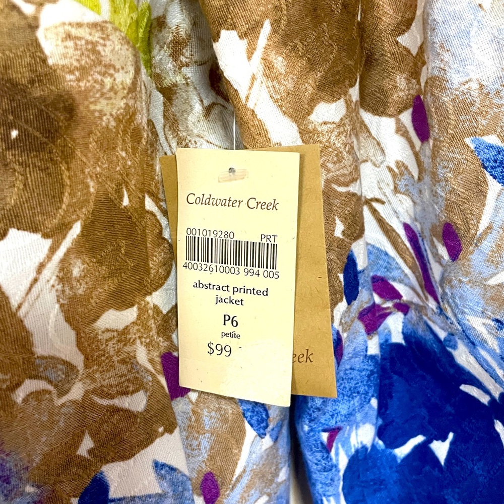 NWT Coldwater Creek Green Brown Blue White Abstract Button Blazer Cotton Sz 6P - Picture 5 of 7